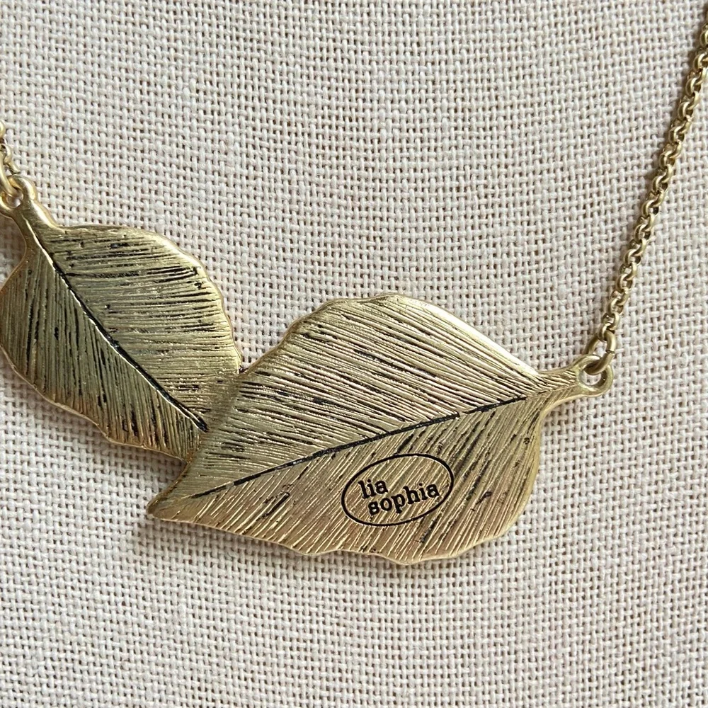 Lia Sophia Family Tree leaf leaves pendant necklace in antiqued matte goldtone